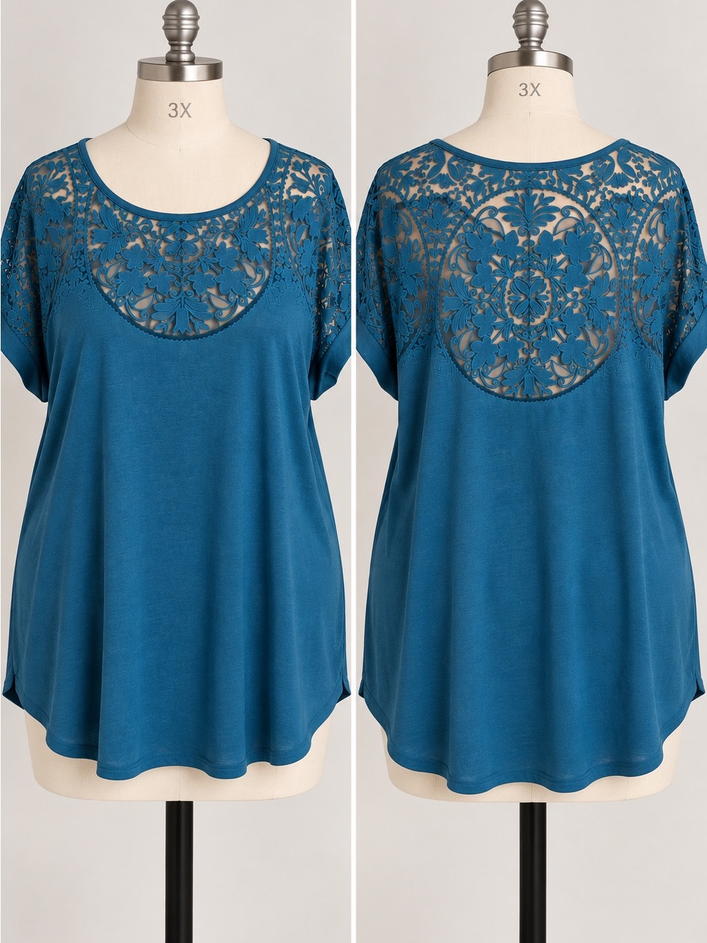 Ava & Viv 3X Teal Blue Embroidered Floral Tunic Top Short Sleeve Boho